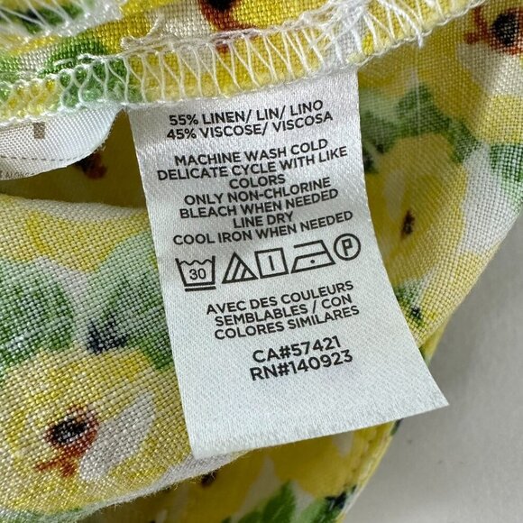 Ann Taylor Loft Midi Skirt Linen Blend Yellow Floral Slit Size 6 - Picture 9 of 10